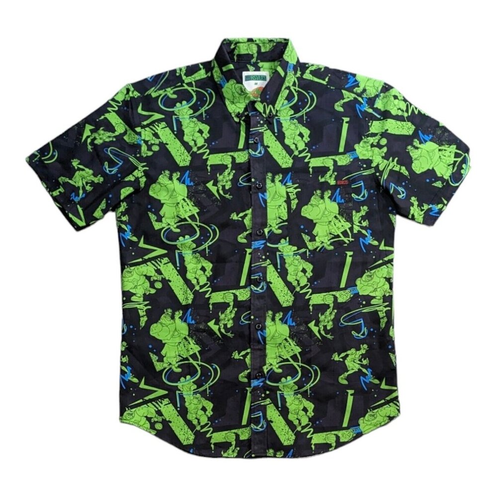 NWT RSVLTS Space Jam Shirt Men's M  Green Monstars Button Up Kunuflex S/S